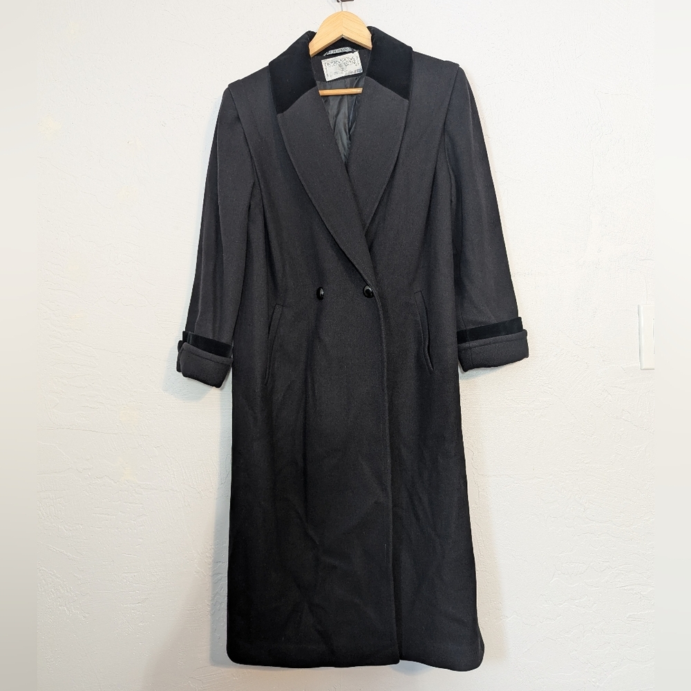 Vintage Black Wool Double-Breasted Maxi Coat Timeless Luxury Capsule Mob Wife